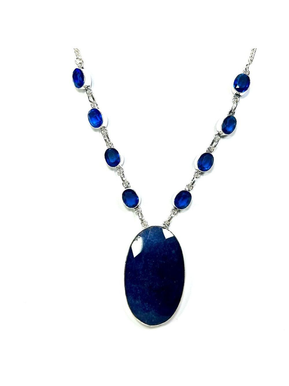 Sapphire Tanzanite 925 Synthetic Large Stone Necklace